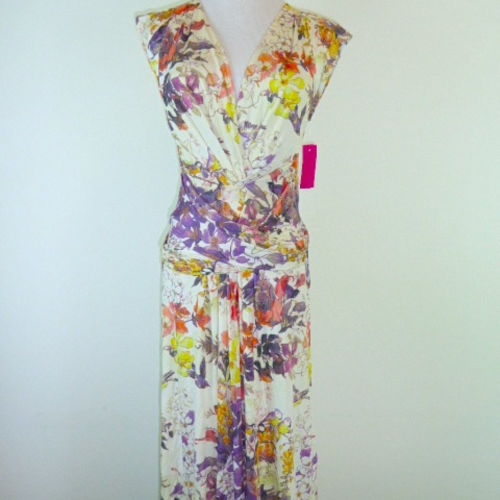 Roberto Cavalli Vibrant Floral Midi Dress - Purple, Yellow, Orange - Picture 2 of 10